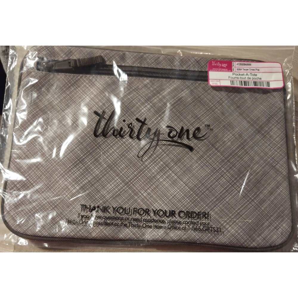 Thirty-One Pocket-A-Tote Taupe Cross Pop Retired‎ New